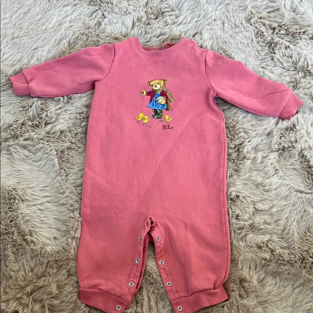 Polo by Ralph Lauren Pink Footie with Bear Design